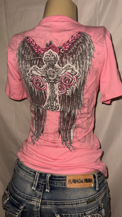 pink wing short sleeve y2k